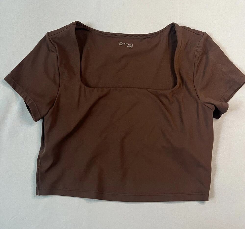 Women’s Aerie Offline Cropped Shirt SEAMLESS Brown Size Large Stretchy Athletic